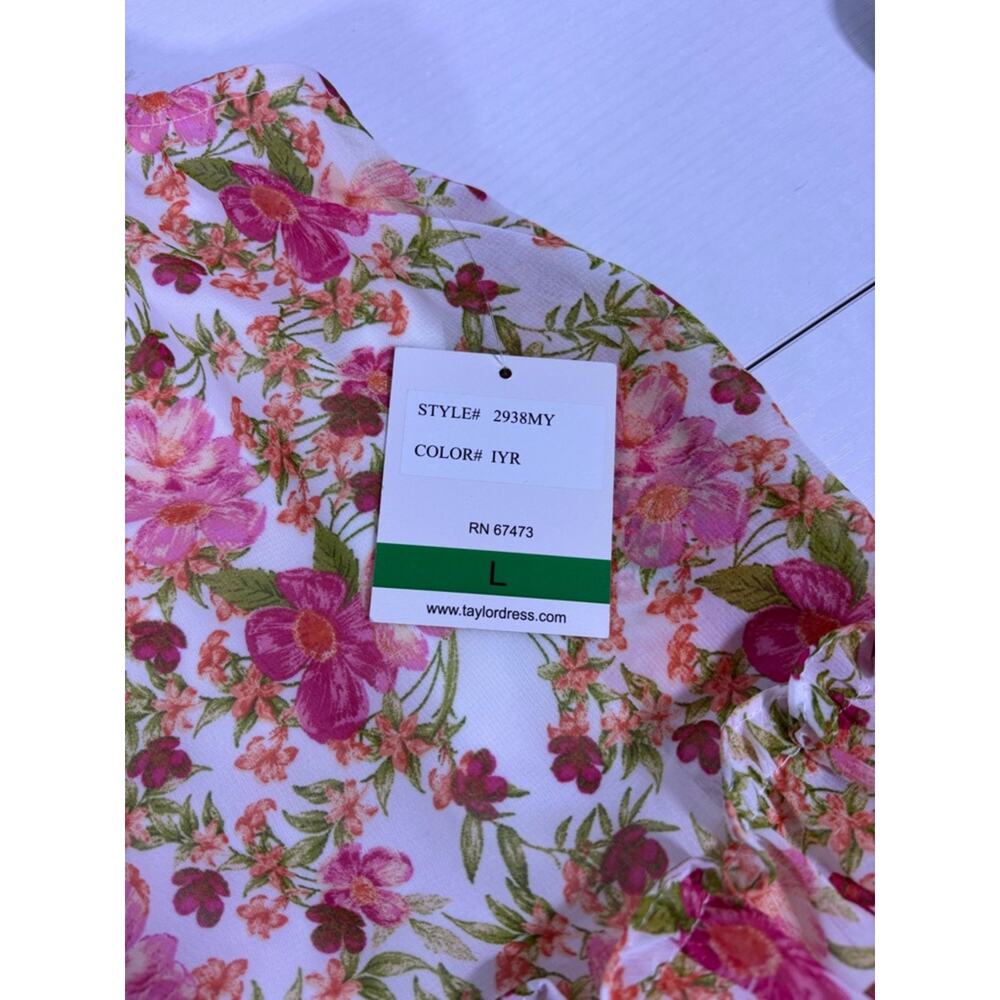 NWT Taylor Smocked Tiered White Dress with Pink & Green Floral Print Large 1161 - Picture 6 of 8